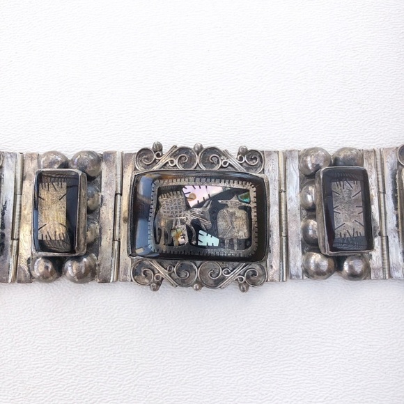 Vintage Mexico Sterling Inlay Panel Bracelet - Picture 6 of 11